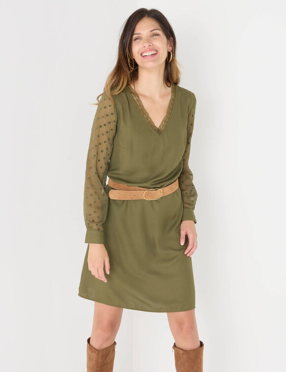 Robe housse manches plumetis (bronze) Robe housse manches plumetis (bronze)